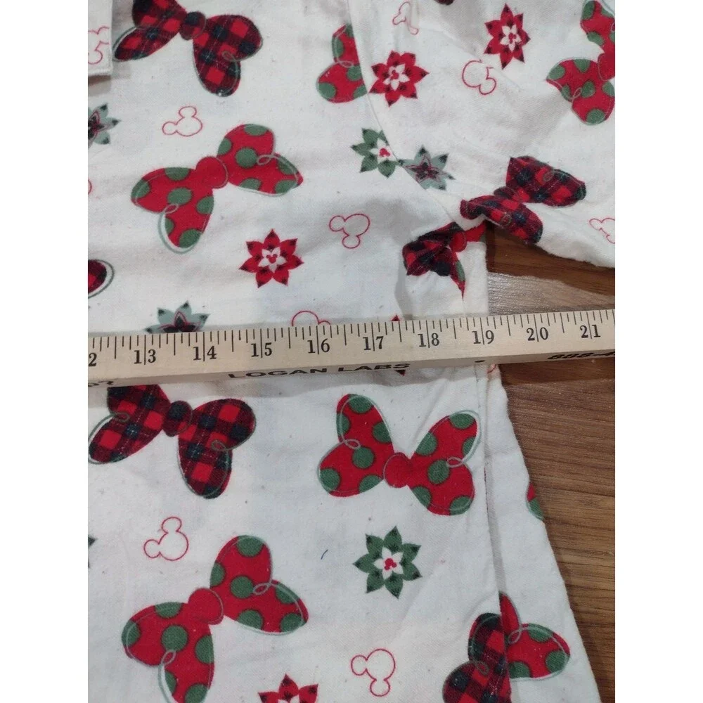 Disney Parks Pajamas Women's L  2 Piece Set Flannel Minnie Mouse Bows Holiday - Picture 8 of 10